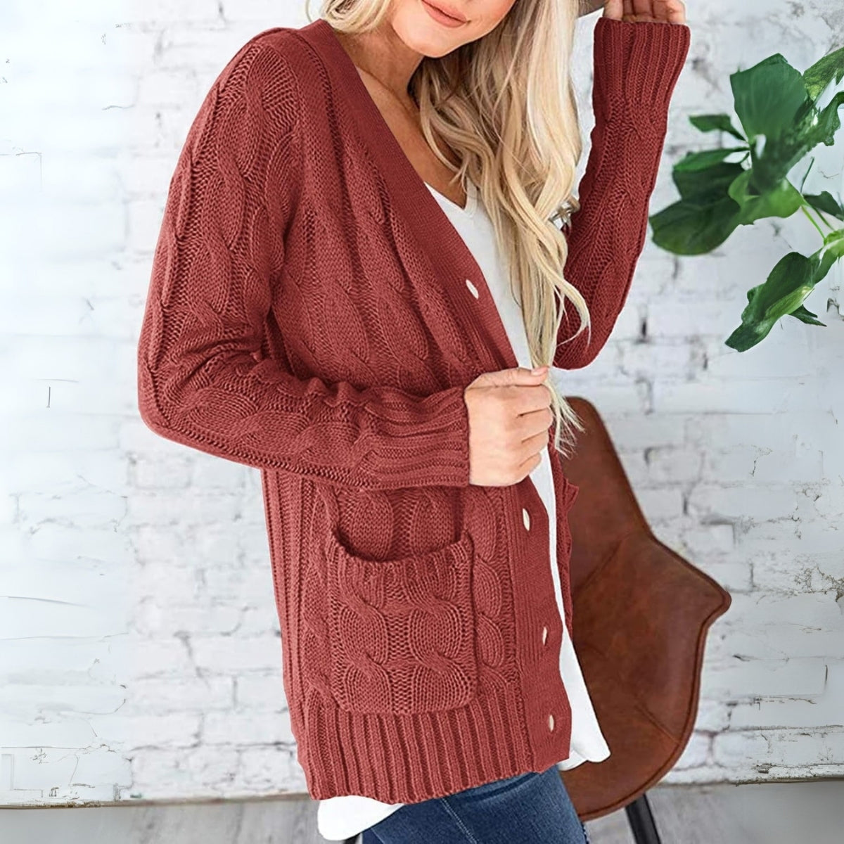 Women’s Long Sleeve Open Front Knitted Cardigan -04