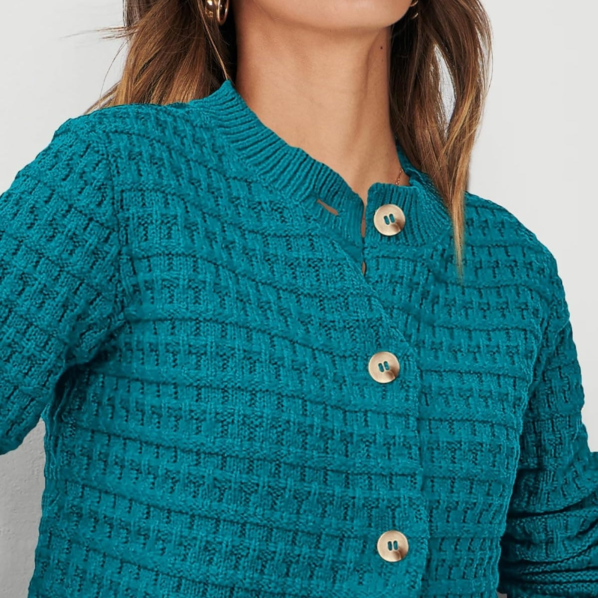 Women Bottle Green Cardigan Sweaters Button Down Long Sleeve - 054