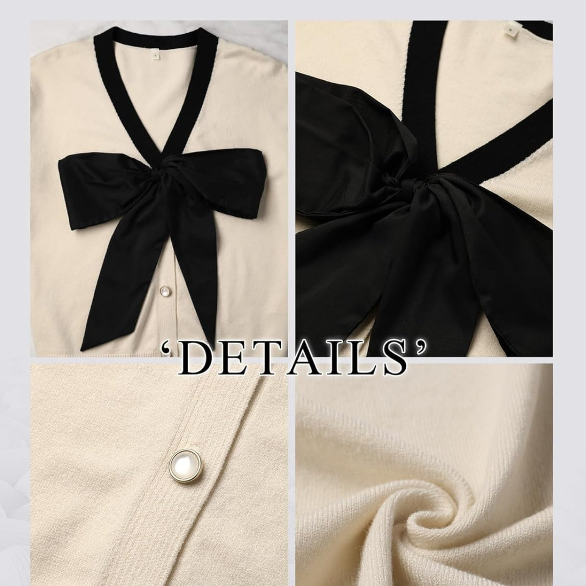 Women Black Tie Up Cream Cardigan Sweater - 057