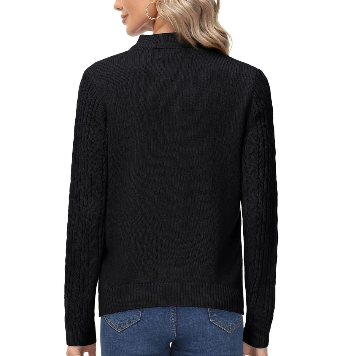 Women Black Zipper Cardigan Long Sleeve - 068