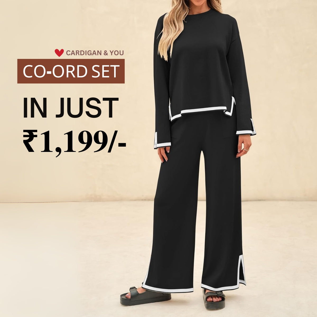 Trendy Women's Winter Black With White Border Co-ord Set | Ultimate Warmth & Style | Perfect For Winter Wear-04