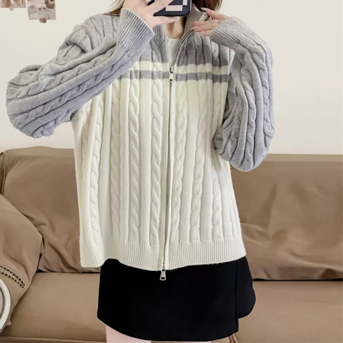 Women Twisted Sweater Knitted Zipper Cardigan Winter Essential - 064