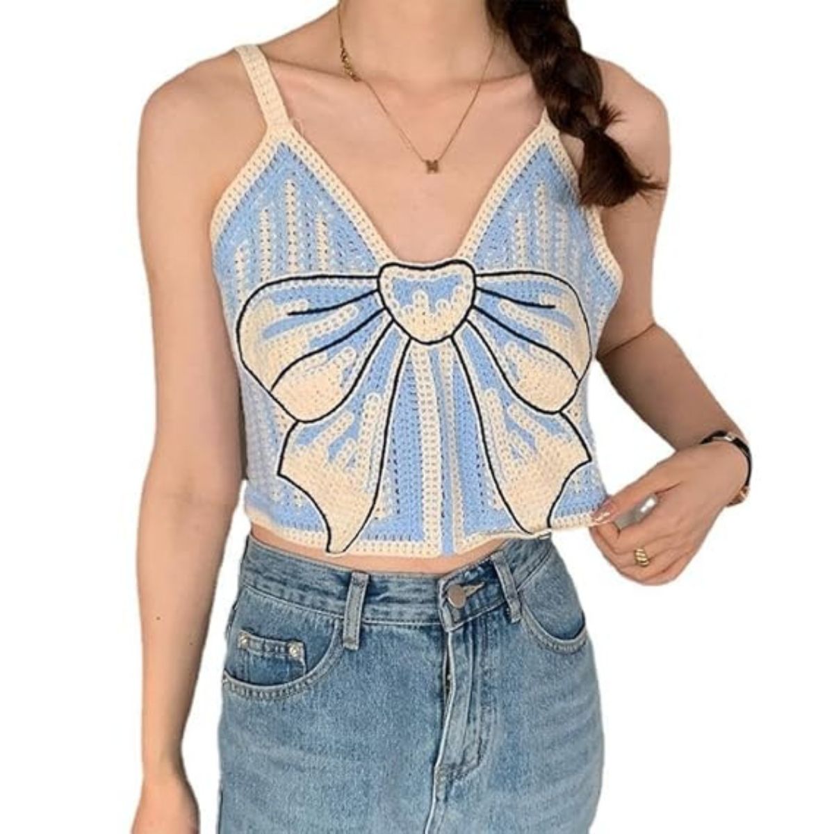 Women Ethnic Embroidery Smock Beach Summer Sleeveless Crochet Top - C-07