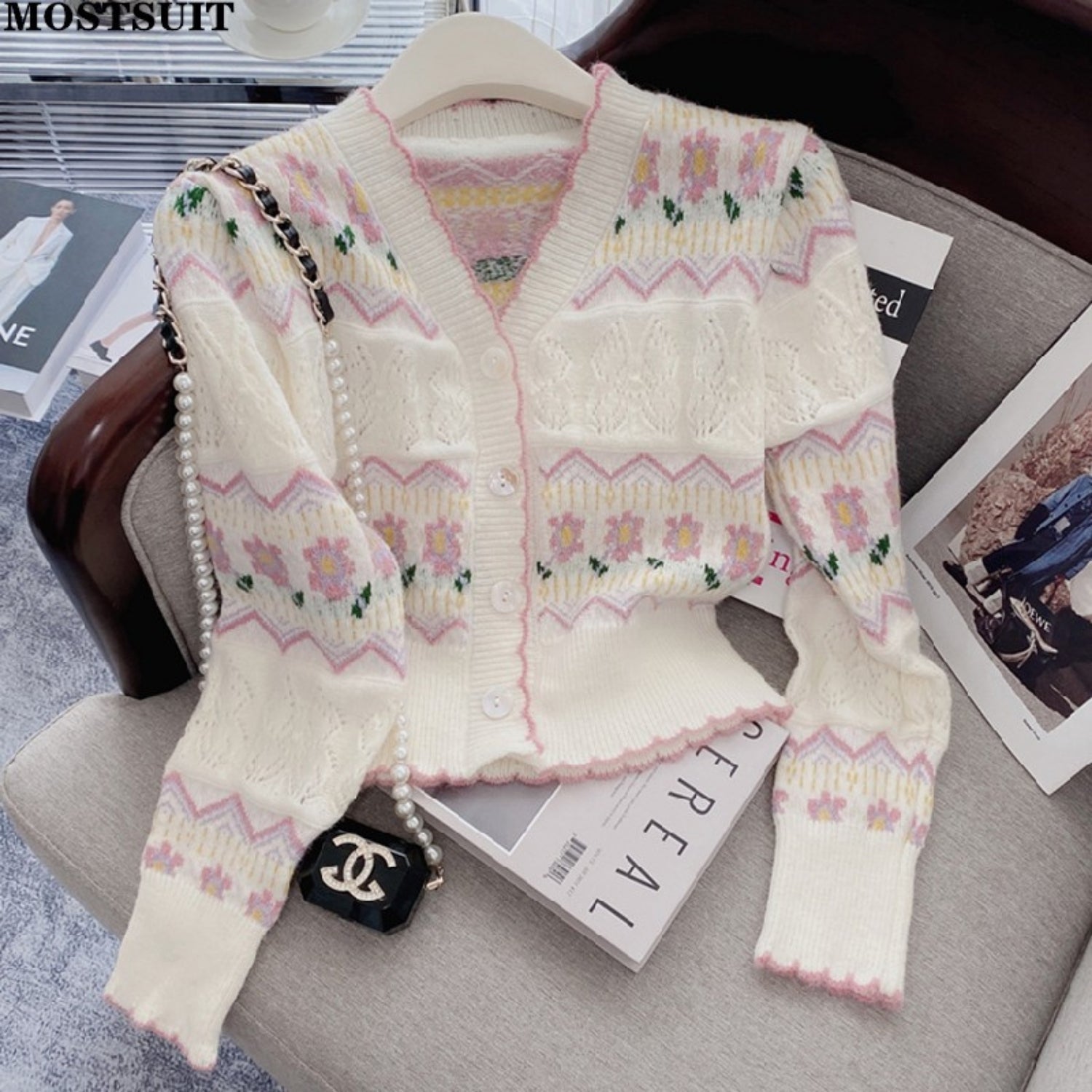 Best Selling V-Neck Women Knitting Cardigan | Pink | - C97