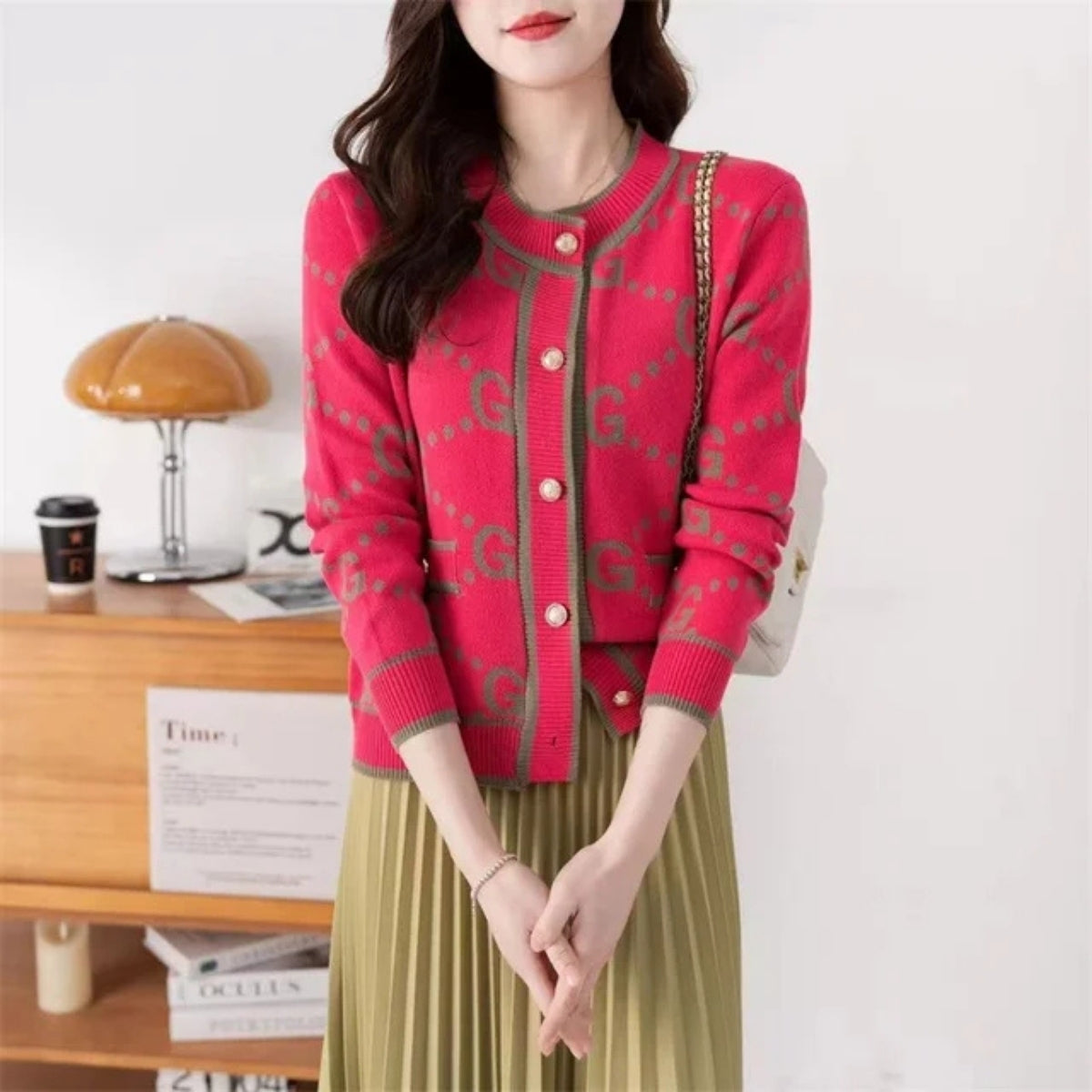 Women Sweaters New Loose Knitted Pink Cardigan - 011