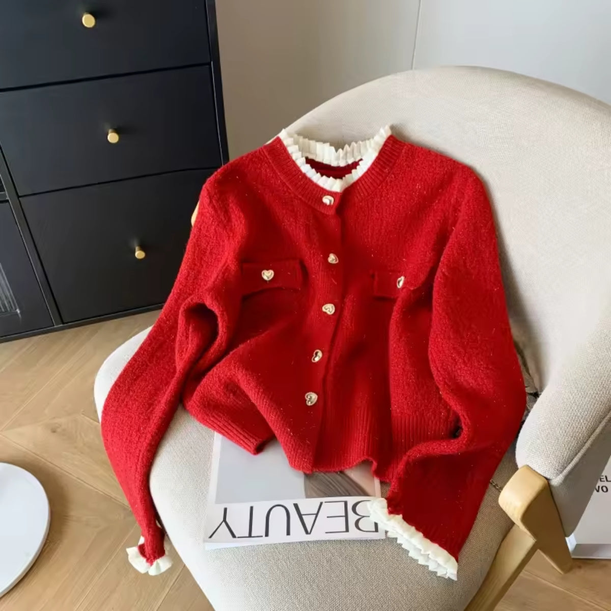 Women Sweaters New Loose Knitted Red Cardigan - 012