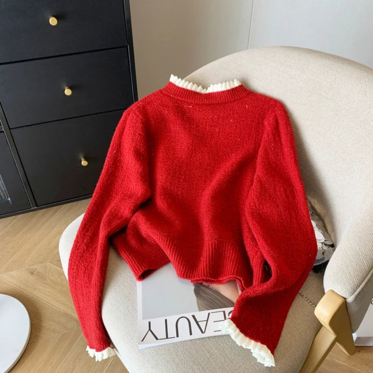 Women Sweaters New Loose Knitted Red Cardigan - 012