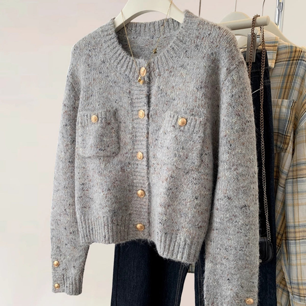 Women Grey Woolen Cardigan Long Sleeve - 070