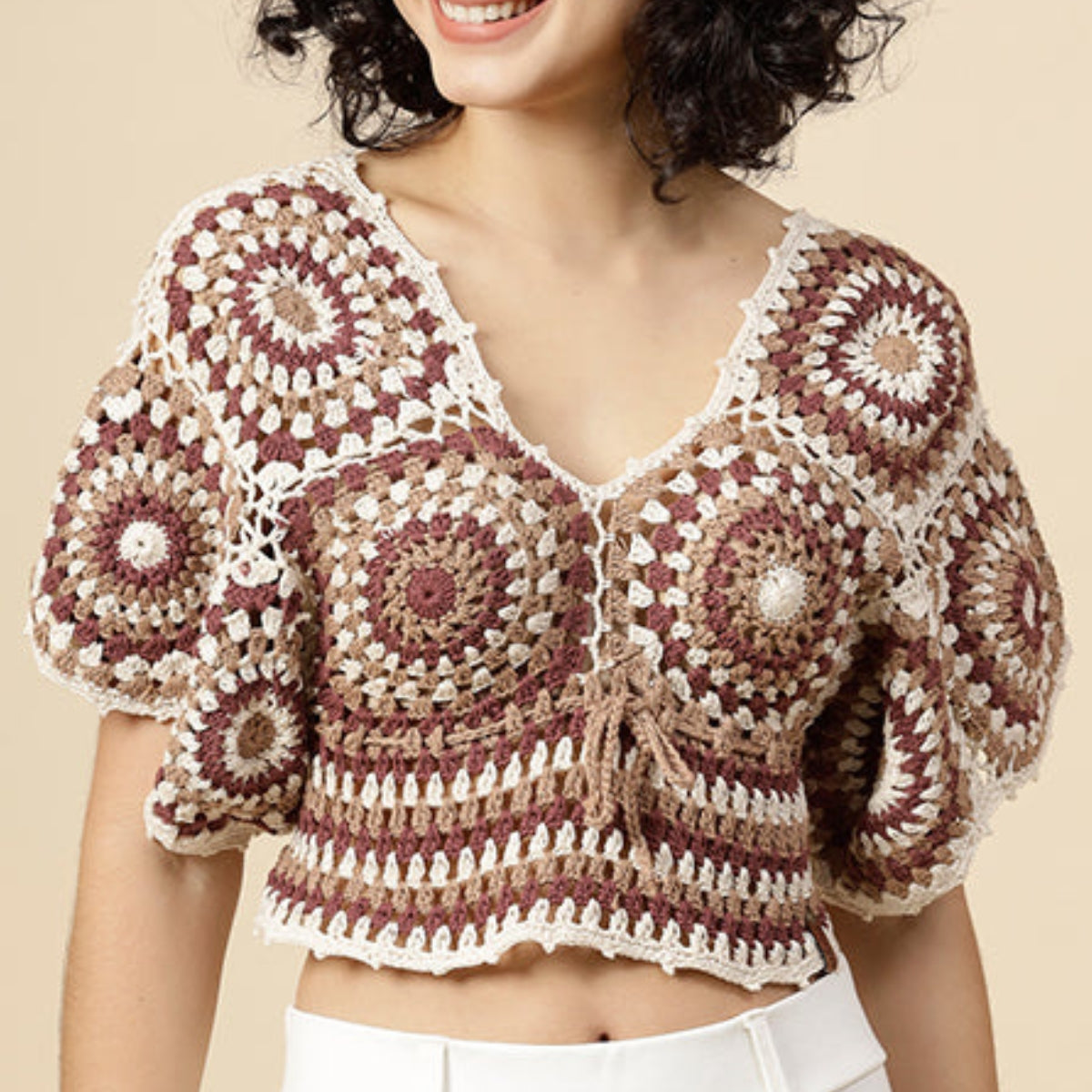 Women Blouson Handmade Crop Crochet Top - C-022