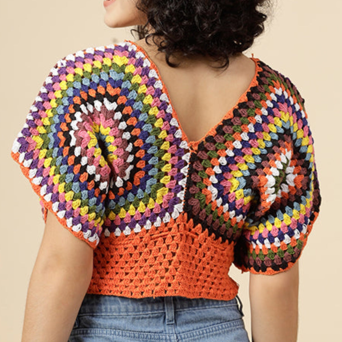 Women Multicolor Handmade Crop Crochet Top - C-023