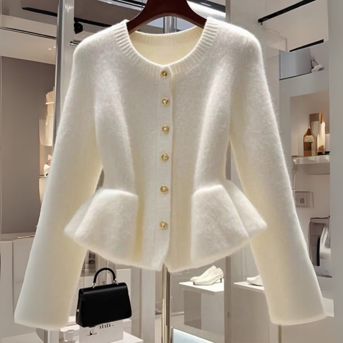 Women White Peplum Cardigan Long Sleeve - 072