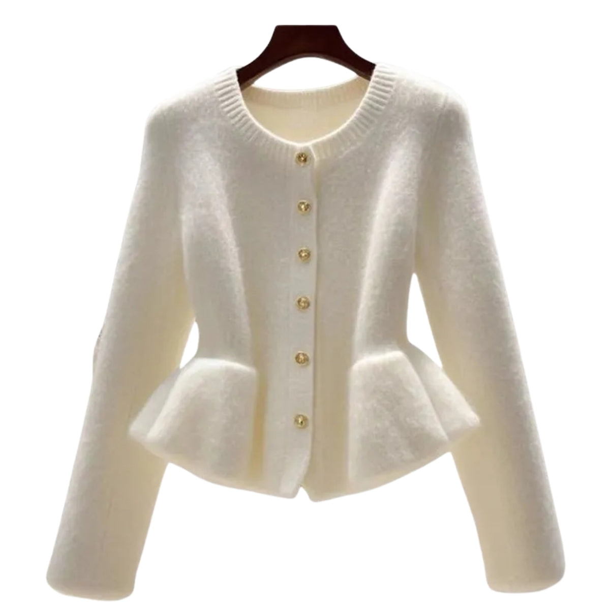 Women White Peplum Cardigan Long Sleeve - 072