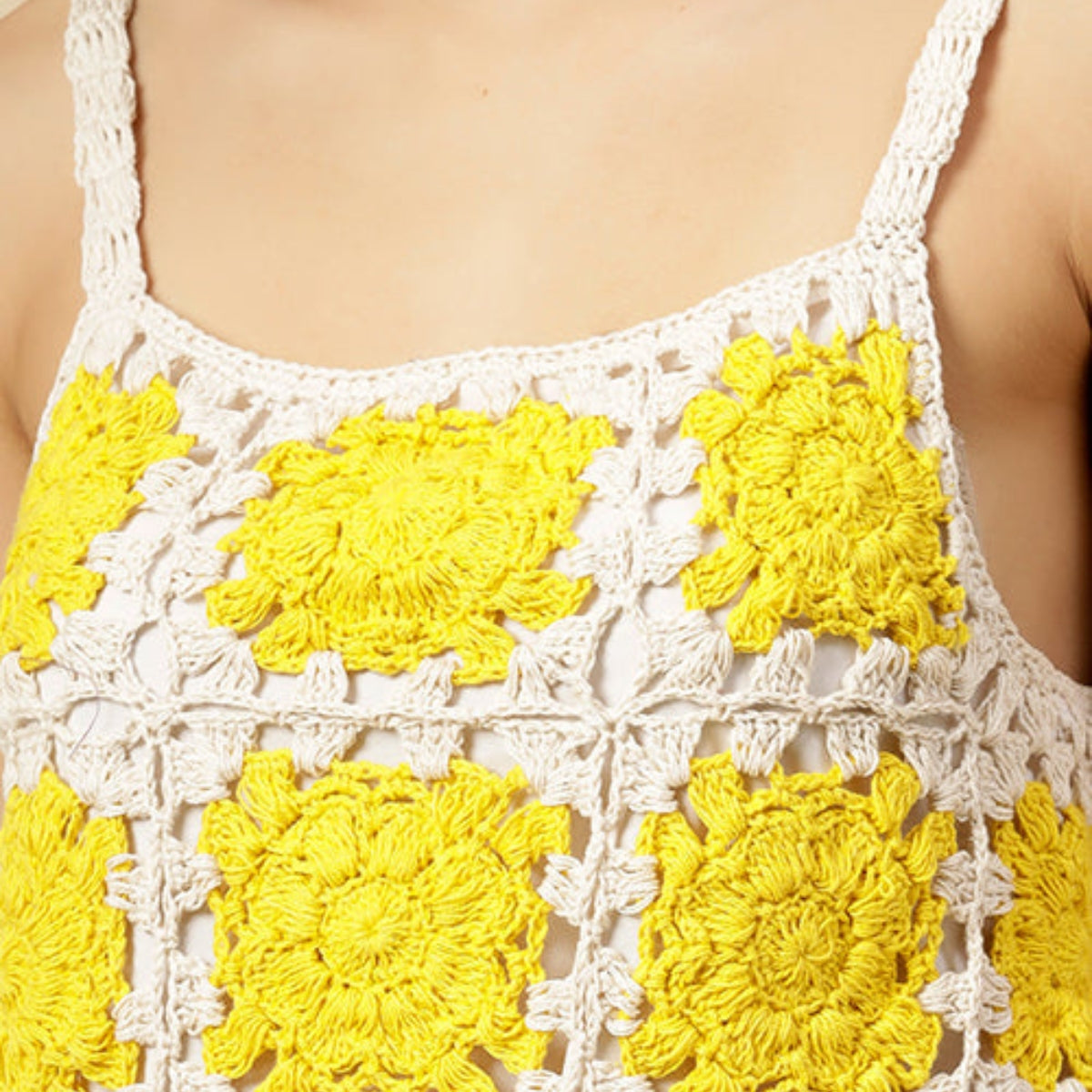 Women Yellow With White Gradient Handmade Crop Crochet Top - C-024