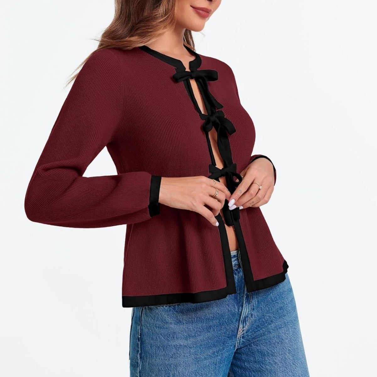 Women Mahroon Elegant Cardigan Long Sleeve - 074