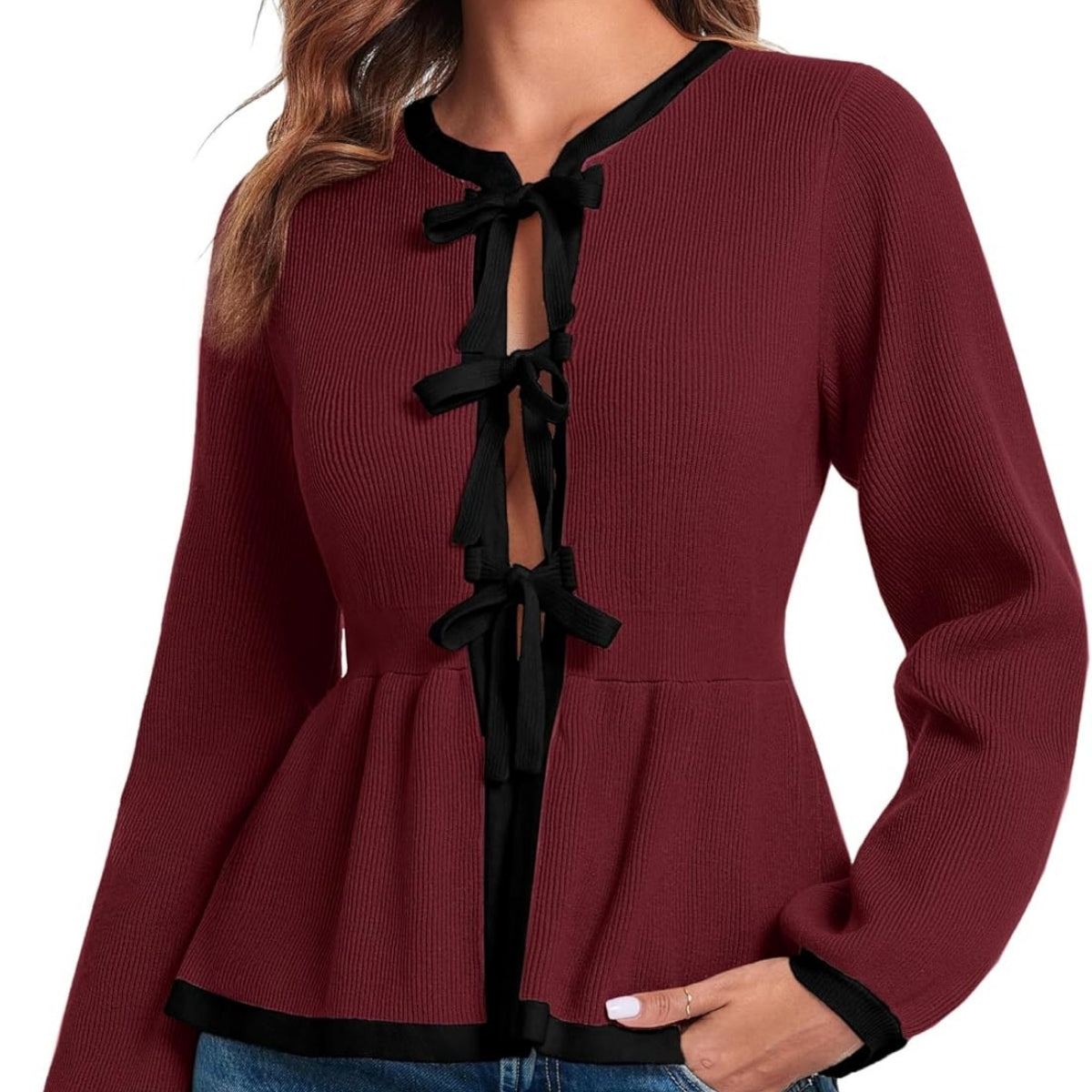 Women Mahroon Elegant Cardigan Long Sleeve - 074