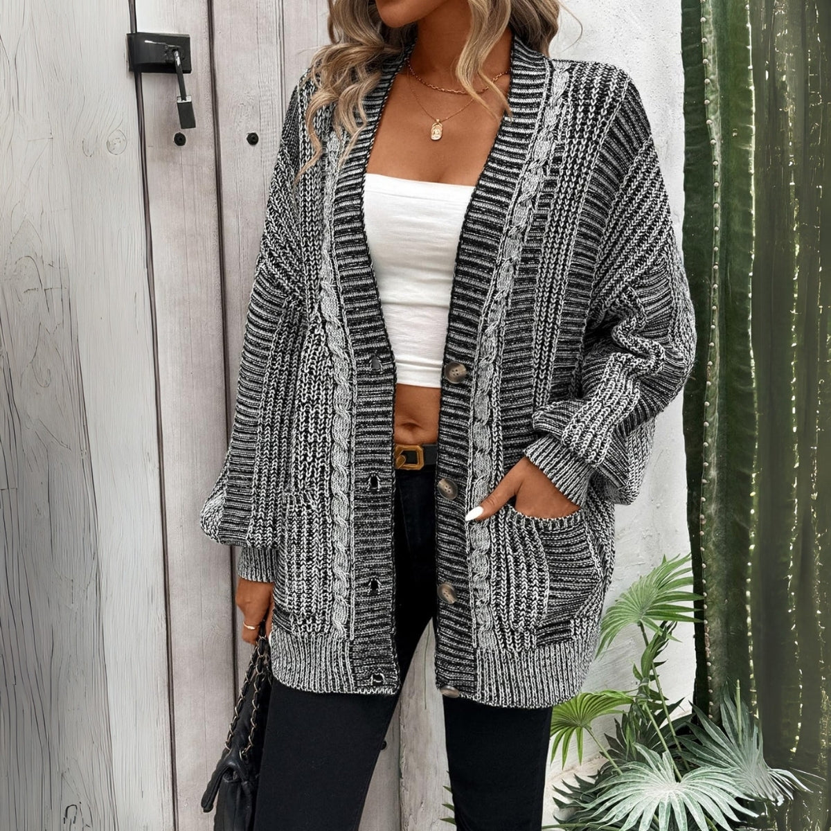 Women Grey Long Cardigan Long Sleeve - 075