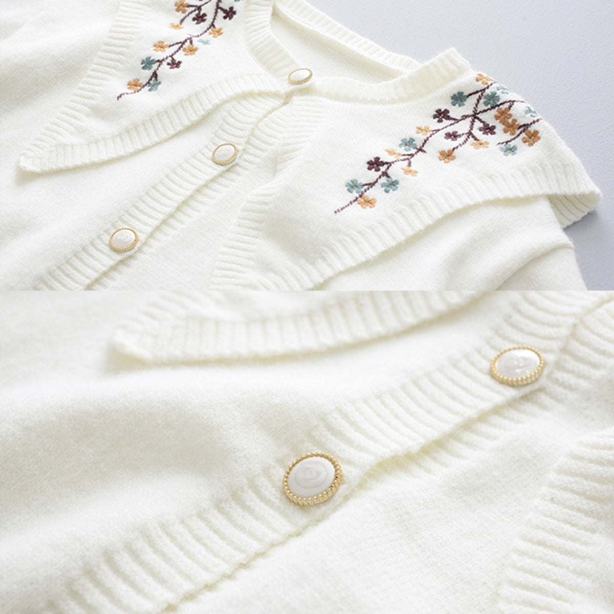 Cute Embroidered Long-Sleeved White Cardigan Sweater - 026