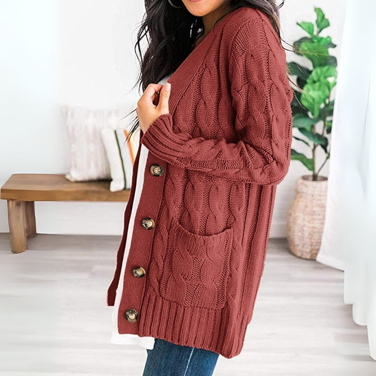 Women’s Long Sleeve Open Front Knitted Cardigan -04