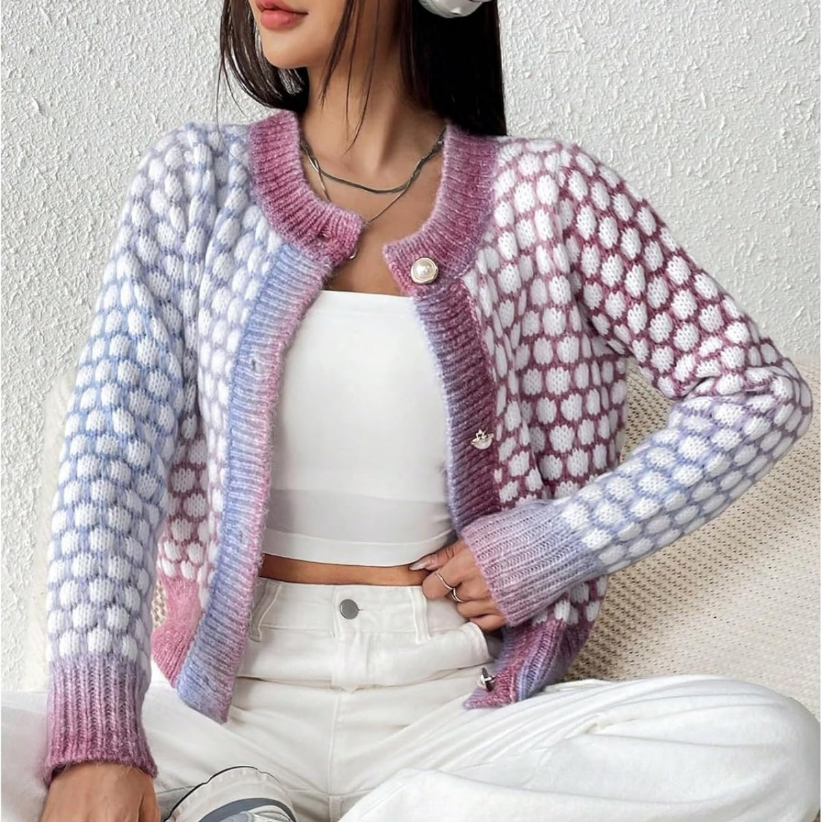 Women Gradient Pinkish Cardigan Long Sleeve - 078