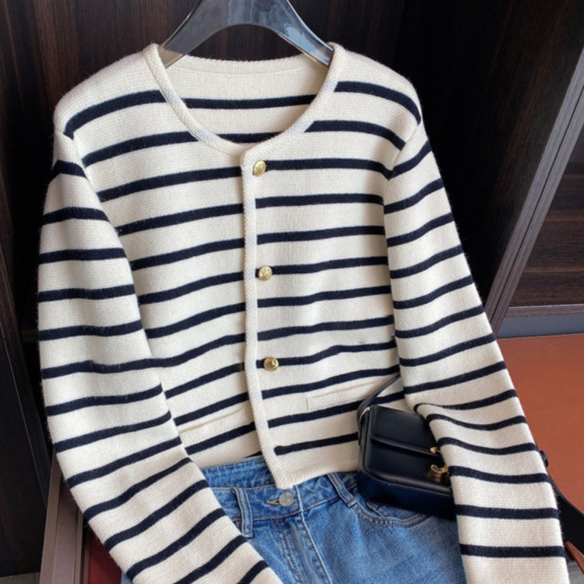 Women’s Long Sleeve Striped Sweater Trendy Cardigan - 035