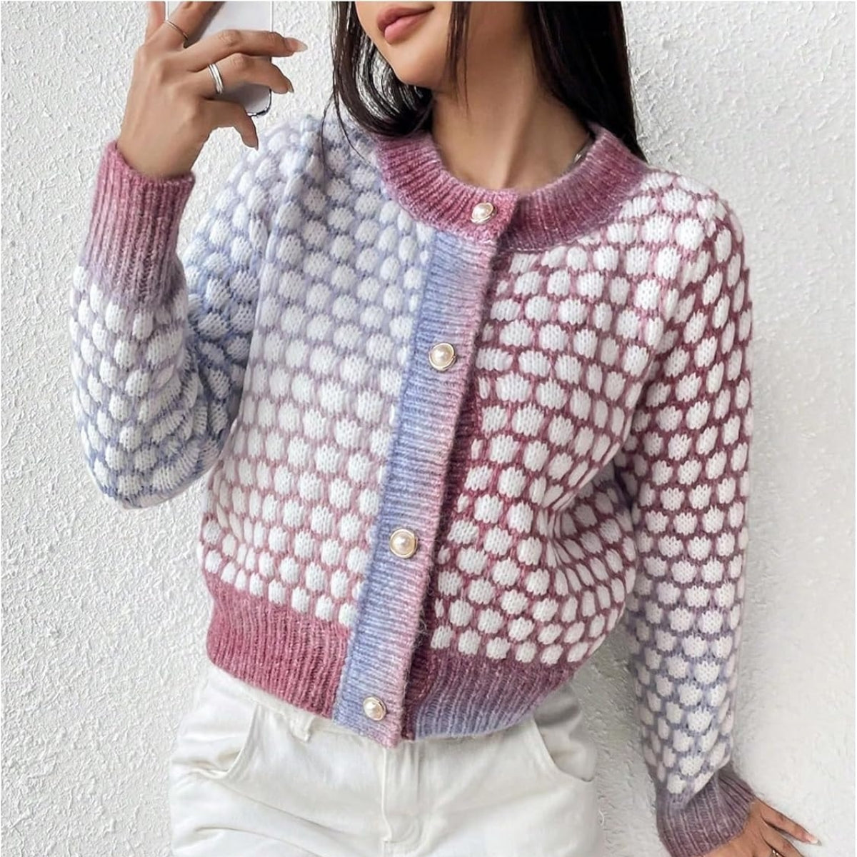 Women Gradient Pinkish Cardigan Long Sleeve - 078