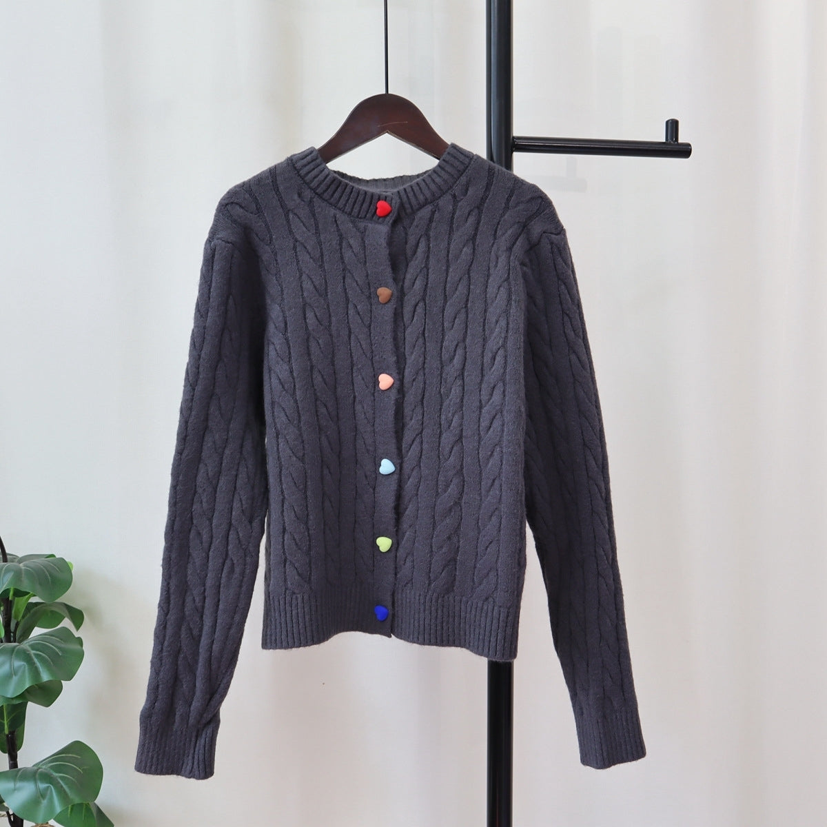 Women’s Sweater Cardigan Casual Knitted | Heart Button - 036