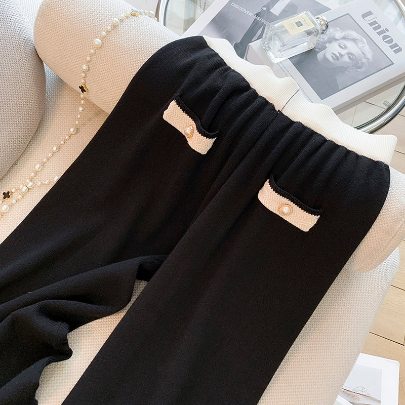 Large V Neck Split Knitted Cardigan Loose Wide Leg Pants Two Piece Elegant Women's Co-ord Set ( N-1 )